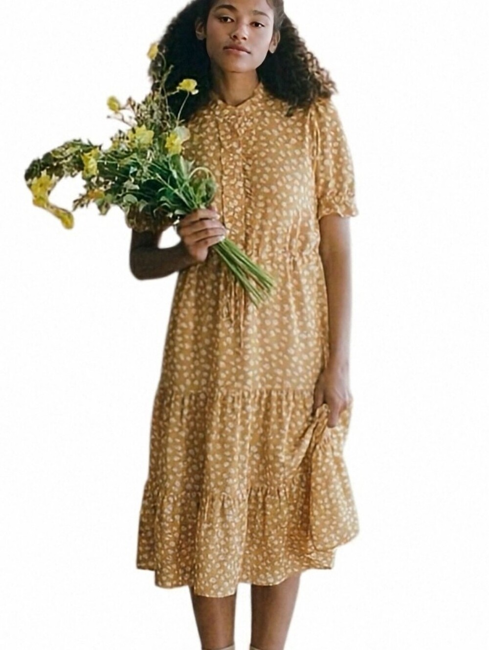 Christy Dawn Elle Dress Mustard Seed Floral Ruffle Midi Cottagecore Women Medium